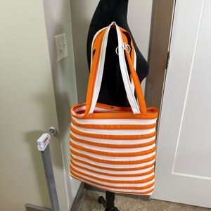 Zipit‎ Zipper White Orange Stripe Tote Bag Shoulder Purse Y2K Unique